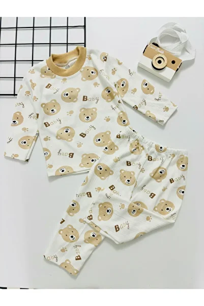cacobutik Corded Unisex Baby Pajama Set - With Teddy Bear