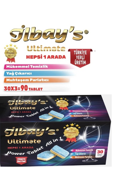 İLBAY'S Ultimate Hepsi 1 Arada Bulaşık Makinesi Tableti 3x30=90 Tablet(100% S...