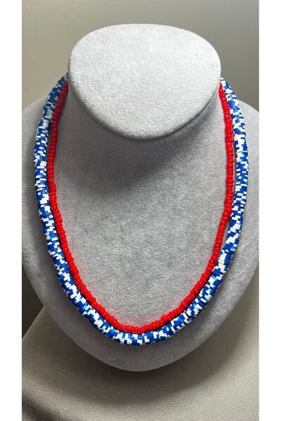 Atelier By Serkan Marin Renk Fimo Ve Kırmızı Renk 2’Li Boncuk Kolye