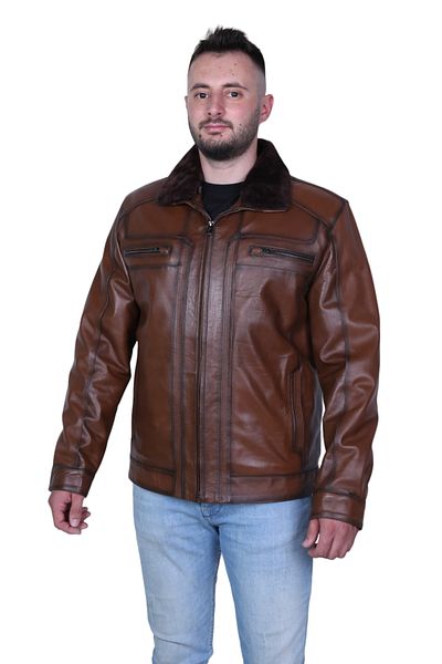 EYLÜL DERİ Genuine Leather Men's Coat - September Furry and Antique