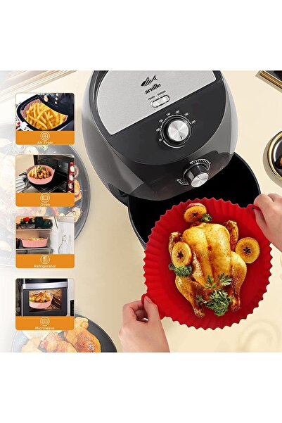 Genel Markalar Silikon Airfryer Pişirme Kabı Hava Fritözü Kalıbı Airfryer Aksesuar Tüm Airfryer'lara Uyumlu Kırmızı
