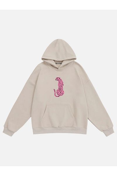 Mad&Calf Γυναικείο φούτερ με κουκούλα Fleece με στάμπα ροζ λεοπάρ