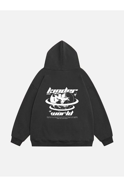 Mad&Calf Φούτερ με κουκούλα με κουκούλα Kinder World Printed Unisex Oversize Fleece