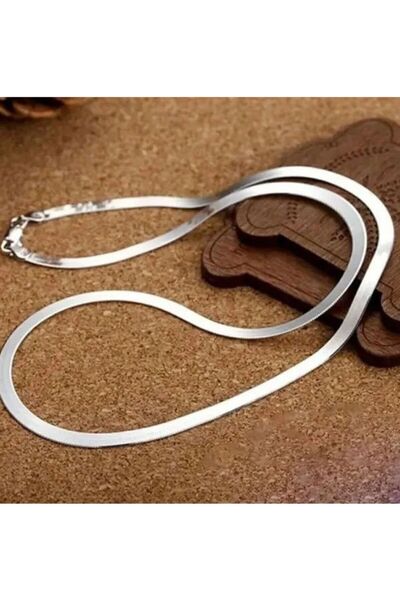 BATU GİYİM Silver Colored Steel Necklace with Fish Back Pattern - Non-rust 45 Cm