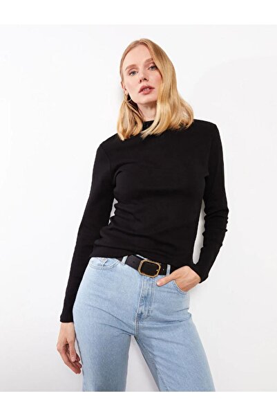 LC Waikiki Basic Dik Yaka Düz Uzun Kollu Pamuklu Kadın Tişört