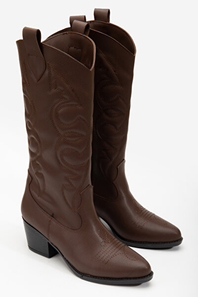 DENORA Бродирани кожени каубойски ботуши - кафяво-кафяв мат