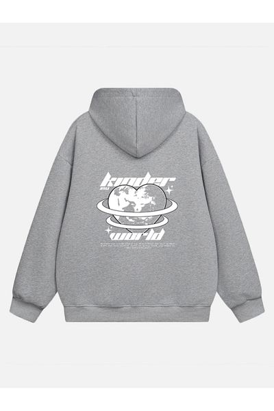 Mad&Calf Φούτερ με κουκούλα με κουκούλα Kinder World Printed Unisex Oversize Fleece