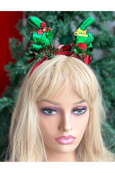 QUEEN AKSESUAR Coroană de lux importată pentru Crăciun, cu scrisul Merry Christmas, cu clopoței, coroană de petrecere cu coarne de cerb strălucitoare, verde