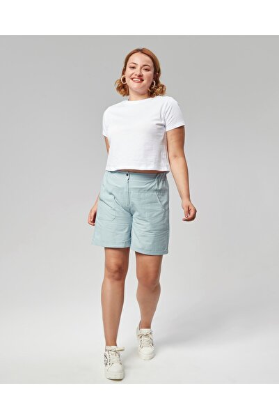 Seamoda Light Blue Linen Shorts - Double Leg with Elastic Waist, Pockets and Zipper