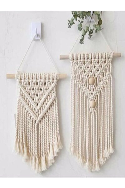 ME TERRA Meterra Makrome Örgülü 2 Li Set Duvar Süsü 22 cm / 20 cm eninde
