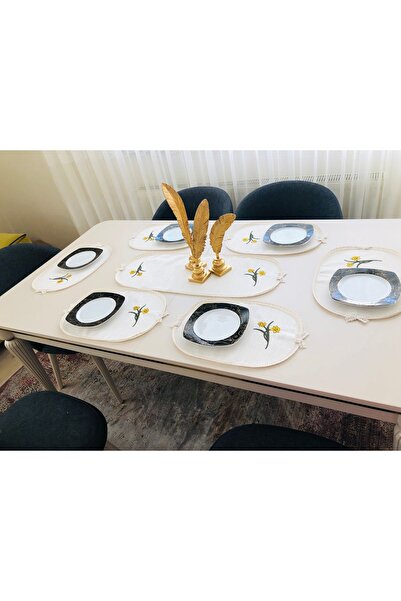 İpekce kanavice 6 kişilik nakış işlemeli servis-sofra takımı