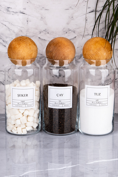 MODA OZY 3'lü Top Kapaklı Çay & Şeker & Tuz Kavanozu 1300Ml Saklama Kabı (Suy...