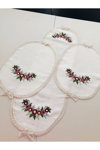 İpekce kanavice 3 lü nakışlı oval oda-servis takımı