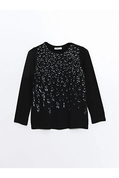 LC Waikiki Γυναικείο μπλουζάκι με λαιμόκοψη με μαύρη στάμπα LCW Grace