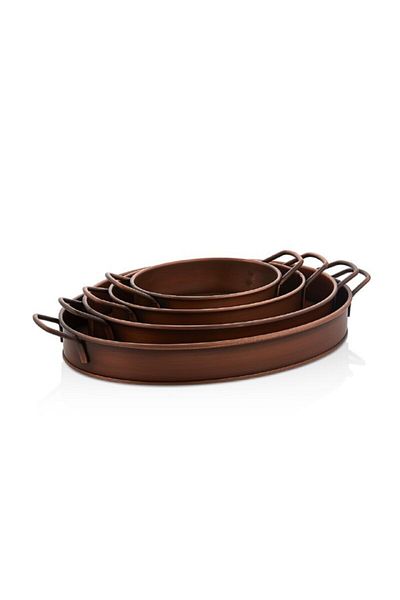 LUCKYHOMES 4-Piece Oval Gold Decorative Tableware and Kitchen Tray - Stainless Breakfast Serving Tray