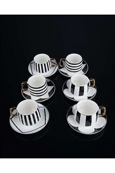 Ara Porselen White & Black Fincan Takımı  6 Kişilik