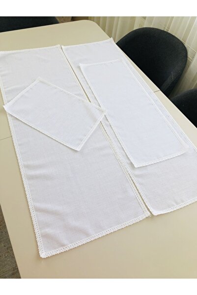 İpekce kanavice 4 parça dikdörtgen işlenebilir linen kumaş salon-oda takımı