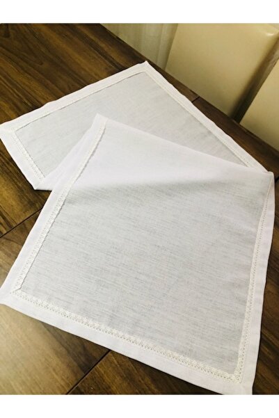 İpekce kanavice Linen Kumaş Dantelli Runner Beyaz