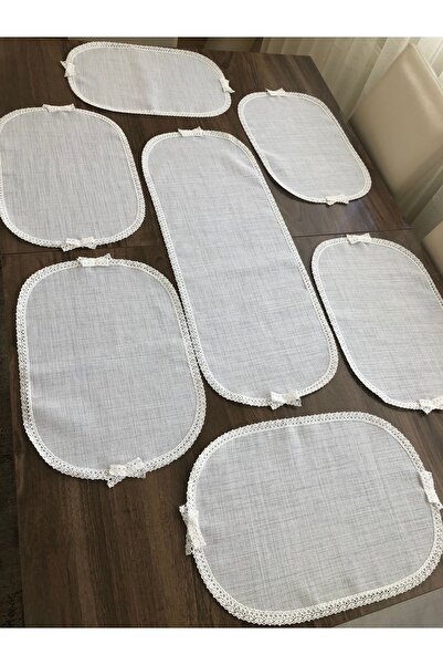 İpekce kanavice 6 Kişilik Işlenebilir Linen Kumaş Servis Takımı Beyaz