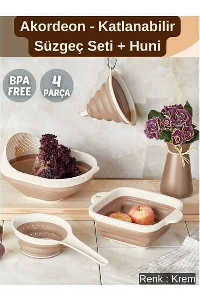 VİP AHMET Accordion Strainer Folding Kitchen Set 4 Pieces, Foldable Strainer Set Vp-155(beach)