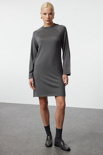 Trendyol Collection Anthracite Mini Knitwear Cotton Dress - TWOAW25EL00044