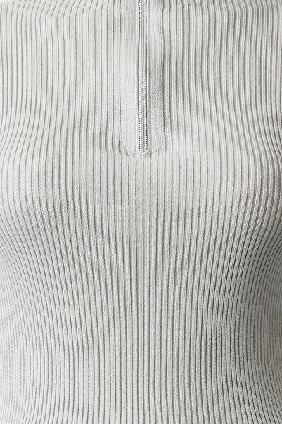 Trendyol Collection Stand Collar Zippered Gray Thin Knitwear Sweater - Couple, Cotton Blend Twoaw25Kz00070