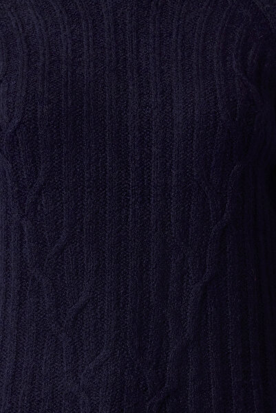 Trendyol Collection Sötétkék állógallér, puha kötöttáru pulóver - kötött részletekkel TWOAW25KZ00049
