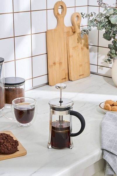 Cookplus 350 Ml French Press Metallic Spoon - Borosilicate Glass, Karaca Coffee Bean Gift