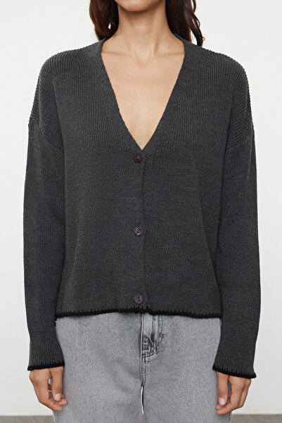 Trendyol Collection Wide Fit Anthracite Knitwear Cardigan - Skirt Detail Twoaw25Hi00269