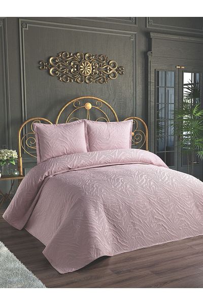Faiend Ultrasonic Quilted Shiny Double Bedspread and Pillowcases (PINK)