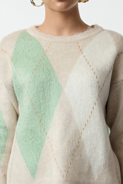 Trendyol Collection Crew Neck Diamond Patterned Soft Textured Knitwear Sweater - Twoaw25kz00263