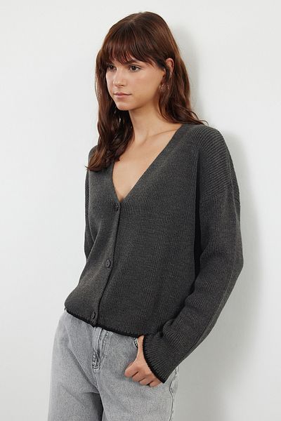 Trendyol Collection Wide Fit Anthracite Knitwear Cardigan - Skirt Detail Twoaw25Hi00269