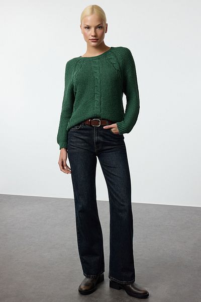 Trendyol Collection Pulover tricotat fără cusături, verde smarald, cu textura moale, împletit TWOAW25KZ00047