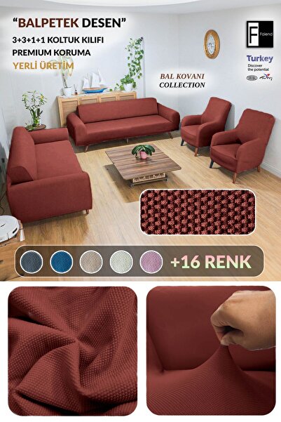 Faiend Balpete 3 + 3 + 1 + 1 husă canapea cu elastic culoare cărămidă huse sc...