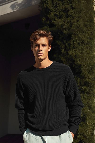Trendyol Collection Schwarzer, übergroßer Strickpullover mit Rundhalsausschnitt – TMNAW23KZ00189