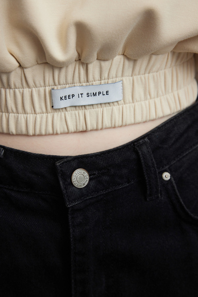 Trendyol Collection Soft Buttoned Stone Color Crop Knitted Sweatshirt - Label Detailed, Comfortable Fit Twoaw25Sw00076