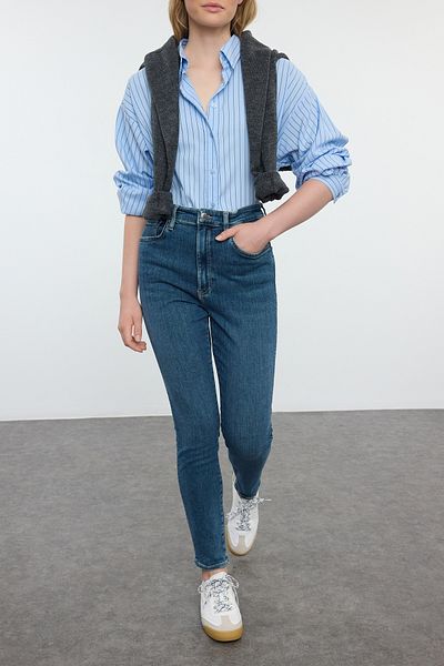 Edit by Trendyol High Waist Skinny Blue Jeans - TEDAW25JE00008