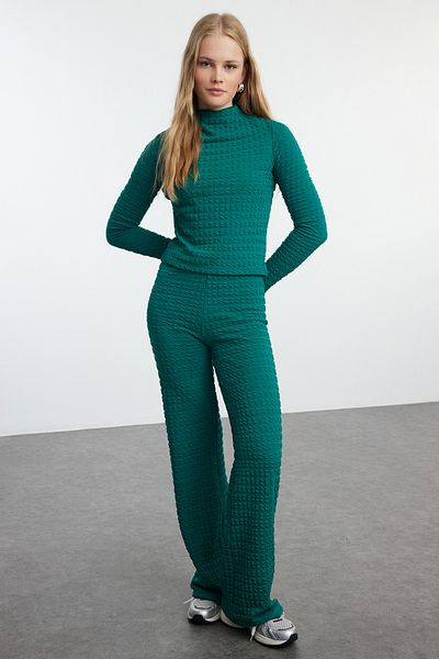 Trendyol Collection Rugalmas textúrájú smaragdzöld hosszú ujjú öltöny – testhez simuló, TWOAW25AU00106