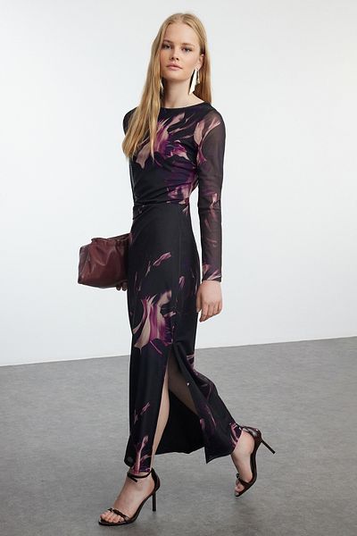 Trendyol Collection Rugalmas, lila tüllbe illeszkedő kötött készlet - felső és alsó készlet TWOAW25AU00119