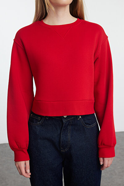 Trendyol Collection Vörös polár széles szabású Crop pulóver - TWOAW25sw00172