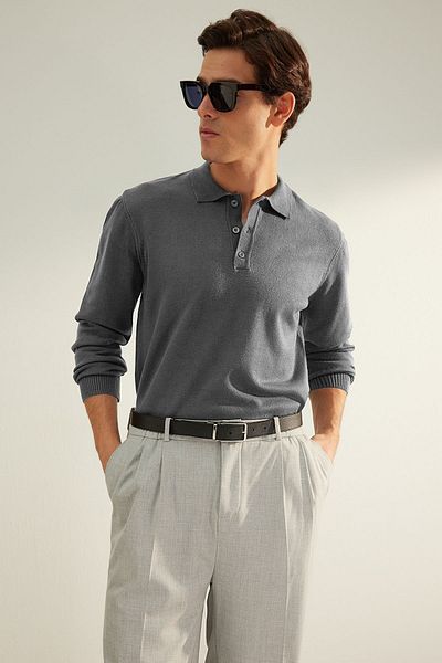 Trendyol Collection Anthracite Regular Polo Neck Solid Sweater Tmnaw24Kz00067