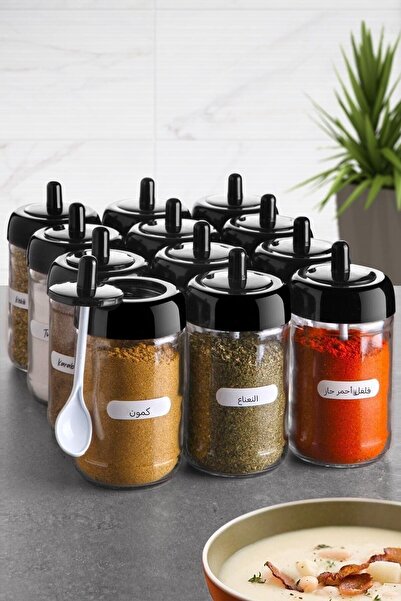 Porselen Diyarı طقم برطمانات توابل مكون من 12 قطعة مع أغطية وملاعق طويلة الطول