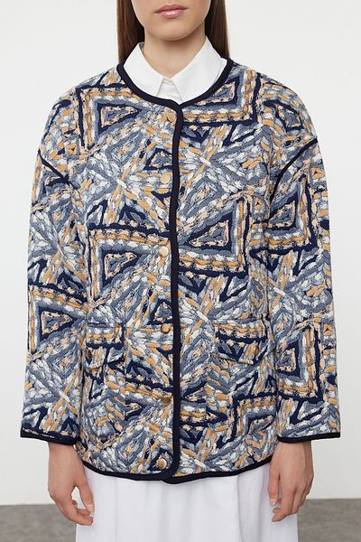 Trendyol Modest Marineblaue, übergroße, strukturierte Bomberjacke für die Saison - Tctaw25Ck00001