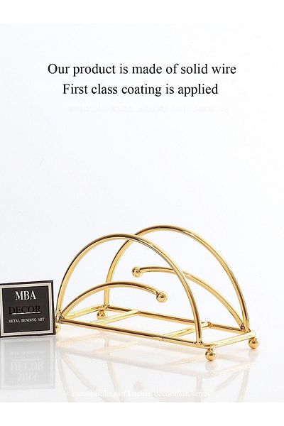 mba decor metal bending art حامل مناديل فاخر من الحديد المملوء باللون الذهبي من Ahenk موديل Ahenk، أدوات مائدة لتزيين المطبخ