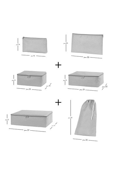 Ocean Home Textile 6-Piece Gray Herringbone Patterned Suitcase Organizer - Suitcase Organizer Set, Travel Storage