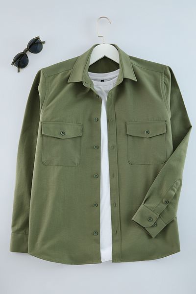 Trendyol Collection Μπουφάν Gabardine KHaki Regular Fit Shirt - TMNAW25GO00022