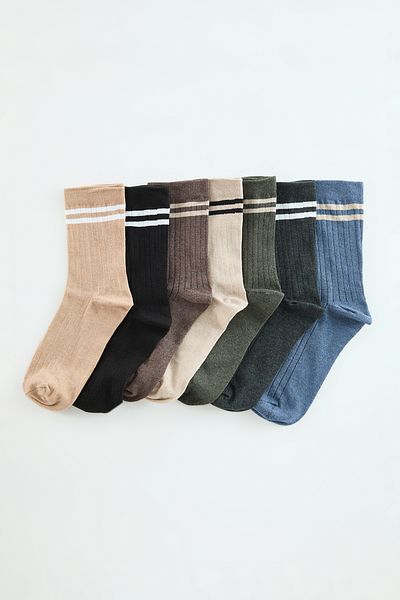 Edit by Trendyol Set mit 7 gestreiften Unisex-College-Tennis-Socken aus Baumwolle – TMNAW25CO00024