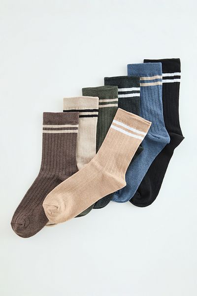 Edit by Trendyol Set mit 7 gestreiften Unisex-College-Tennis-Socken aus Baumwolle – TMNAW25CO00024