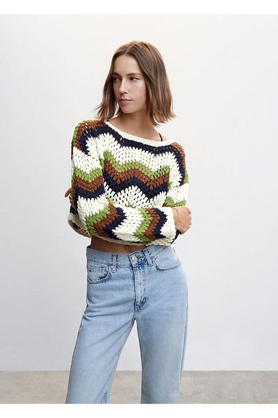 MANGO Woman Crochet Embroidered Cotton Sweater