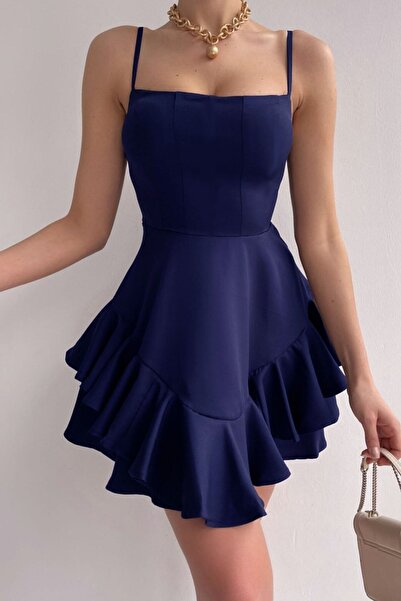 ALFUDO Moda Collection Prenses Model Askılı Lacivert Elbise